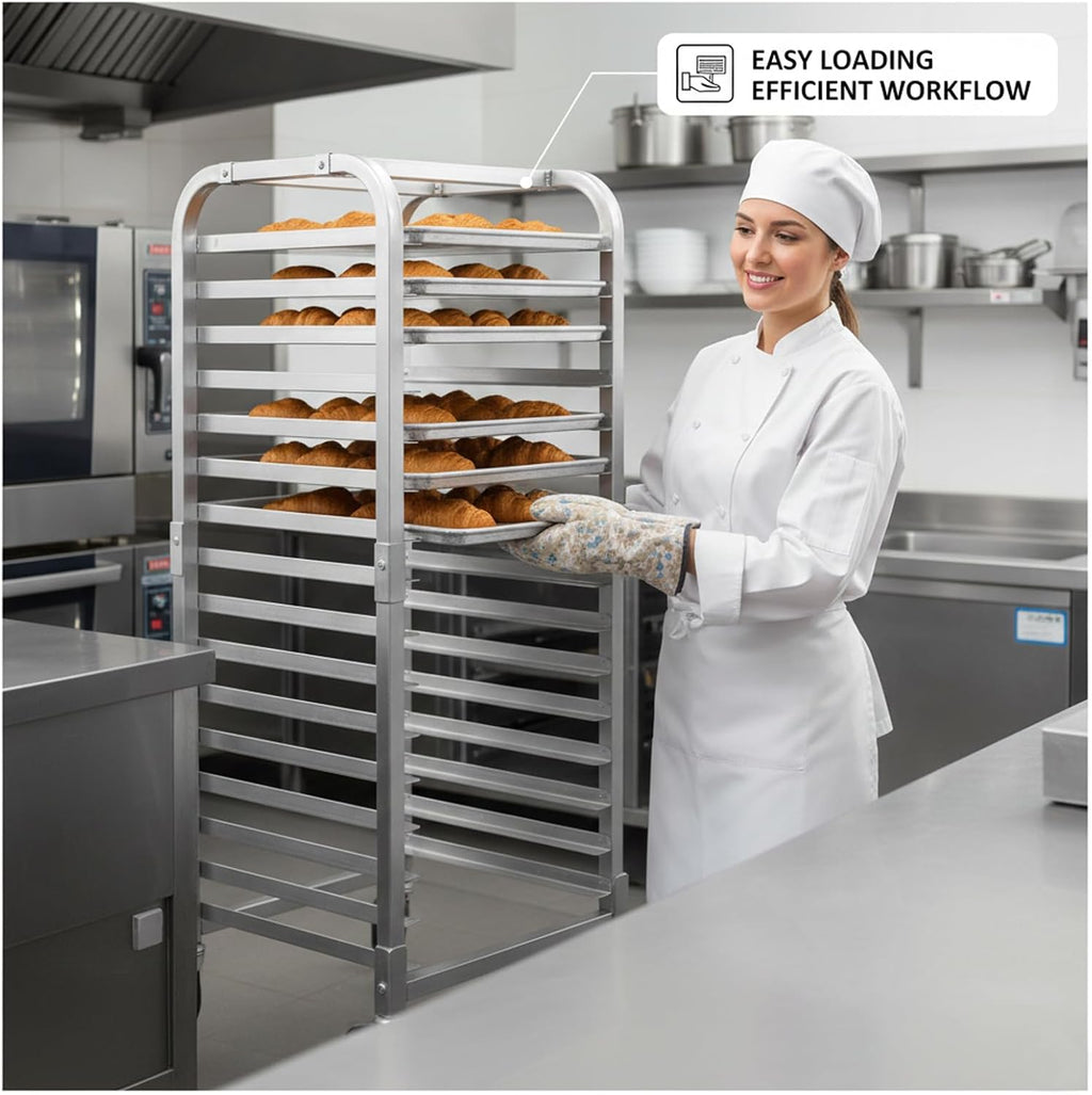 20 Tier Aluminum Bun Pan Rack 20x26x71in Lockable Wheel Trolley