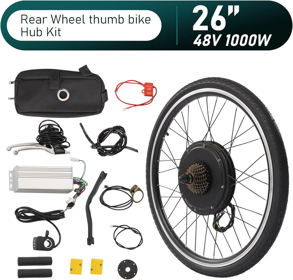 Electric Bike Conversion Kit, 48V 1000W 26" E-Bike Hub Motor Wheel Kit Rear Wheel Powerful Motor with Thumb Throttle