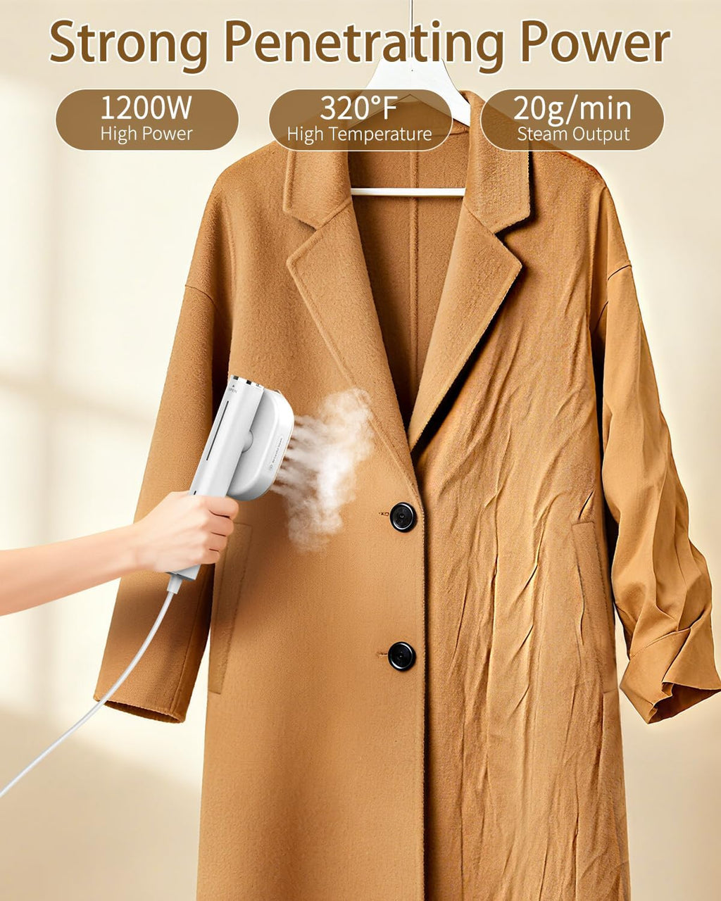 Steamer for Clothes, 2-in-1 Steam Iron for Clothes, 1200W Handheld Steamer 10s Heat-Up, Travel Steamer Fast Wrinkle