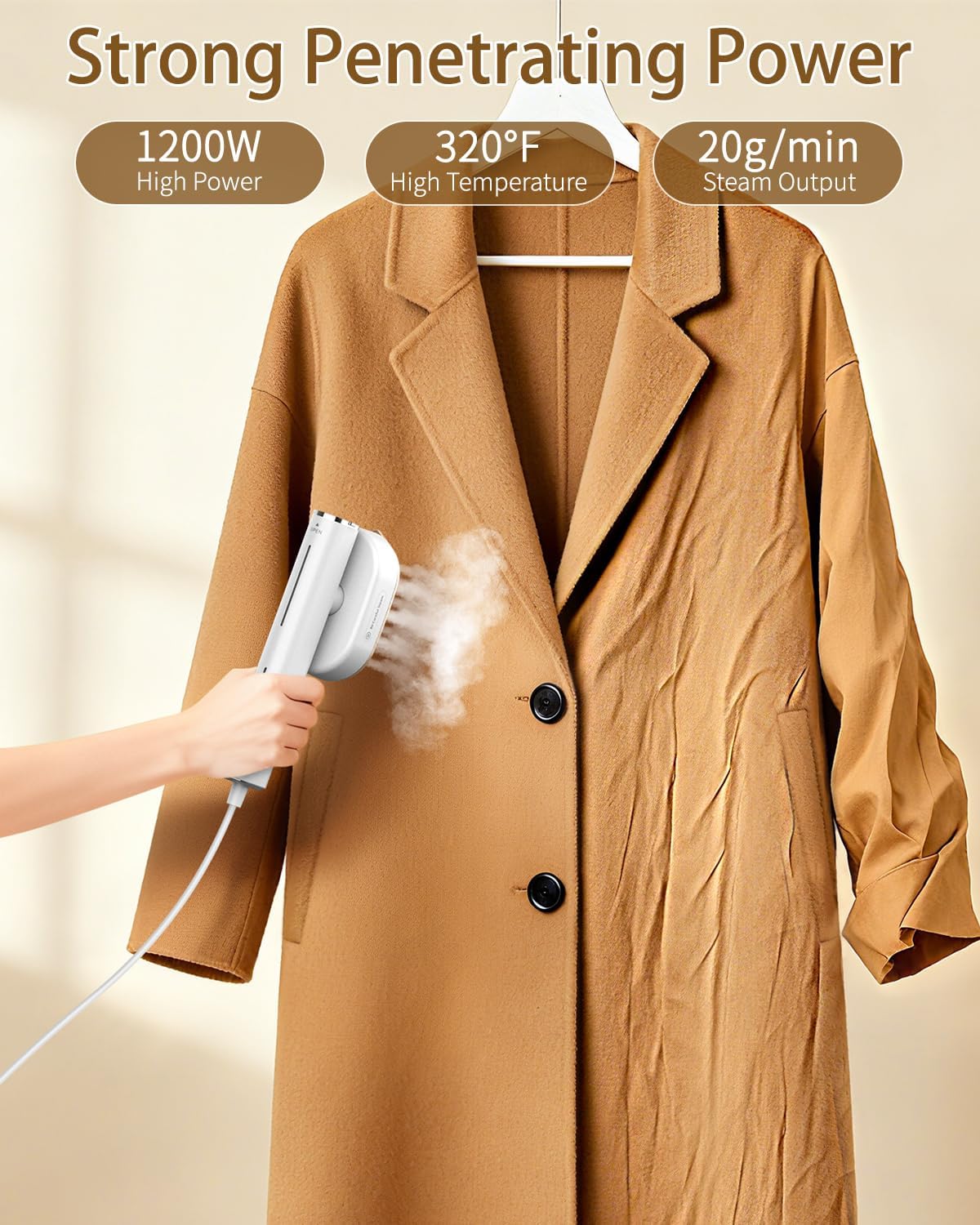 Steamer for Clothes, 2-in-1 Steam Iron for Clothes, 1200W Handheld Steamer 10s Heat-Up, Travel Steamer Fast Wrinkle