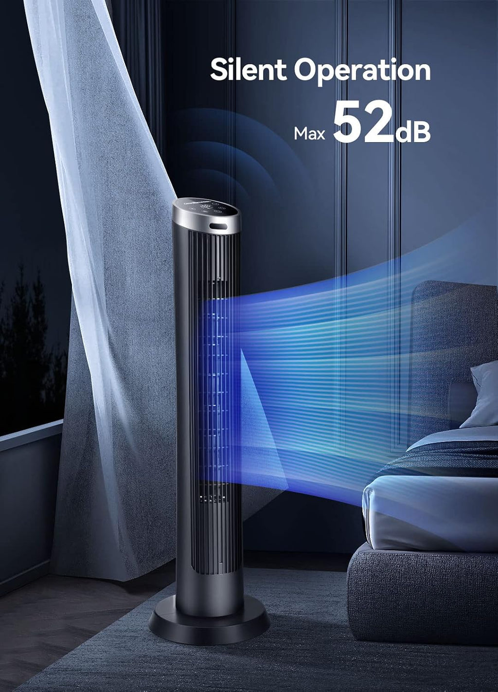 Digital Electric Tower Fan, with Remote Control, LED Display, Standing Bladeless Floor Fans Cooling and Quite Indoor