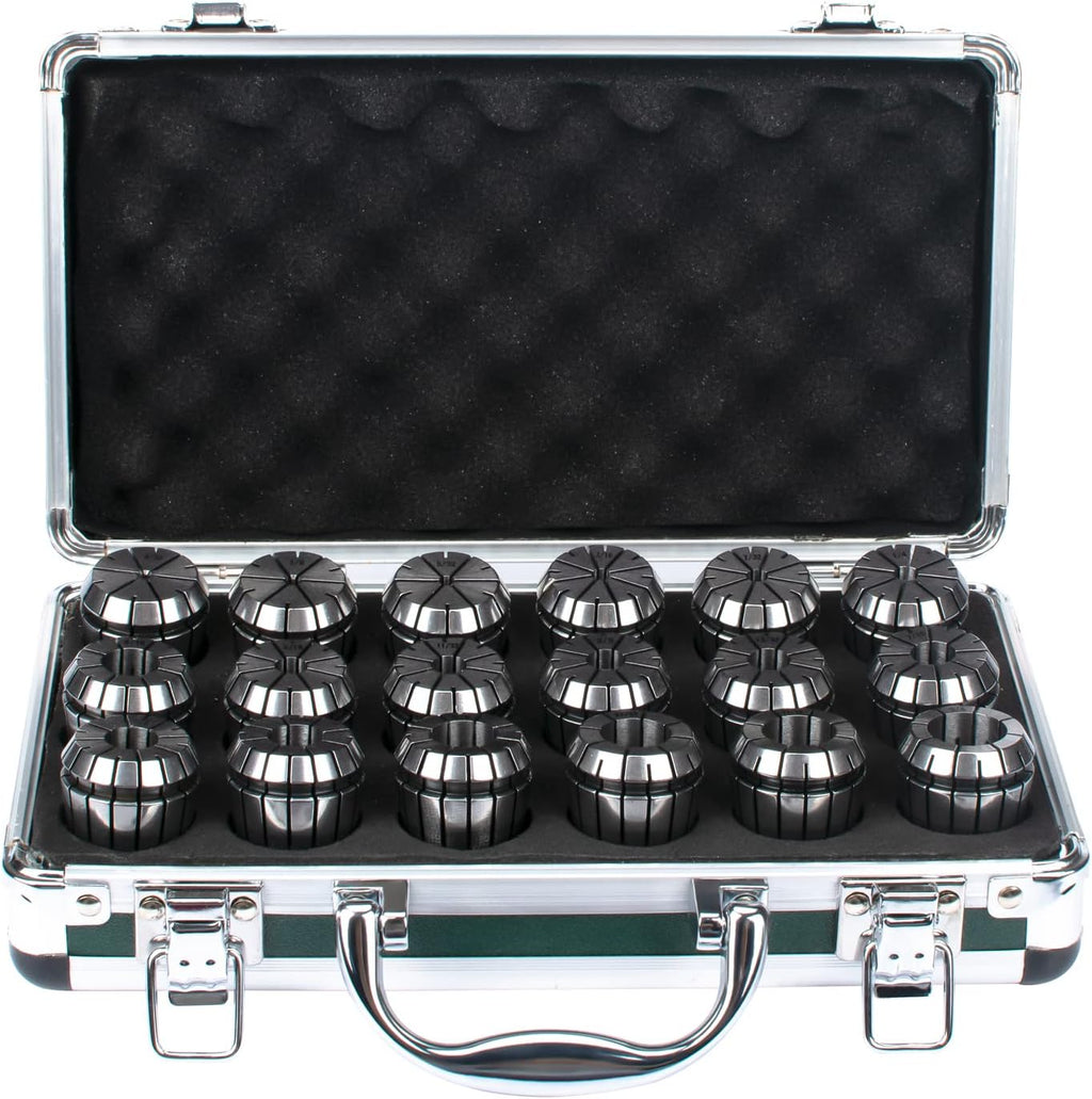 ER32 Spring Collet Set, 18Pcs in Aluminum Box, 3/32-3/4" Size, CNC