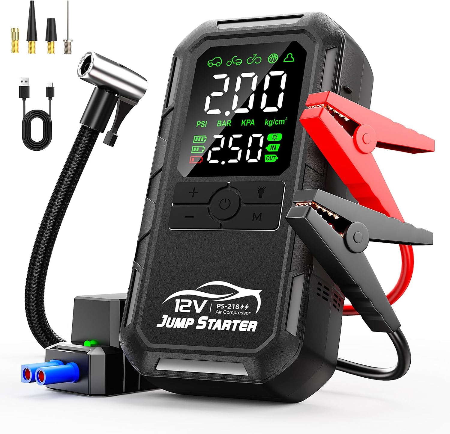 10-in-1 Car Battery Jump Starter with Air Compressor 8000A 160PSI Portable Car Jumper Starter (All Gas 12L Diesel)