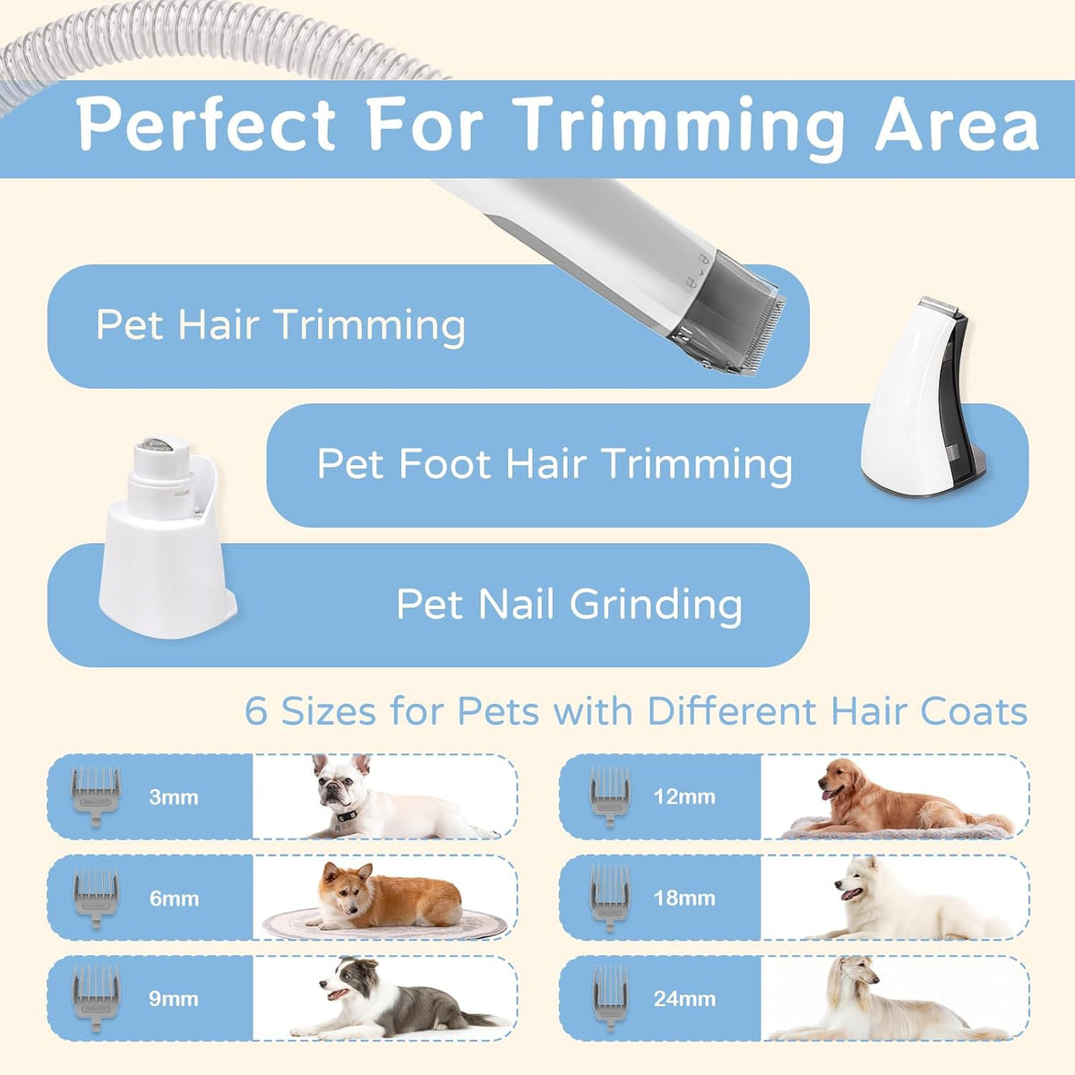 Dog Grooming Kit, Pet Grooming Vacuum with Pet Clipper Nail Grinder, Dog Hair Vacuum with 6 Pet Grooming Tools for