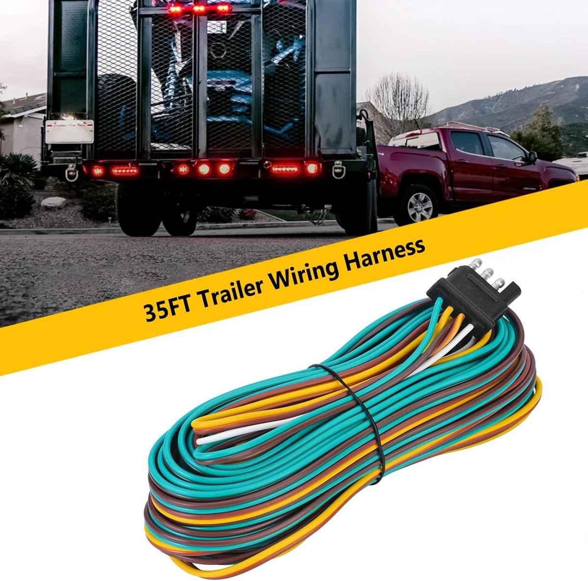 35FT 18 Gauge 4-Way Trailer Wire, Wishbone Wiring Harness Kit
