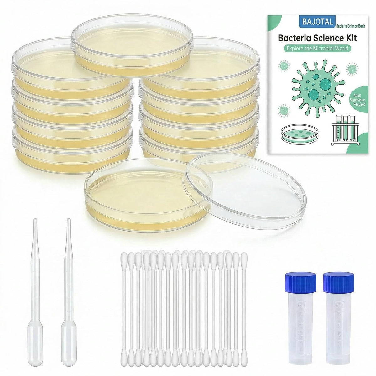 Bacteria Growing Kit with Pre-Poured Agar Plates, Petri Dishes with Agar