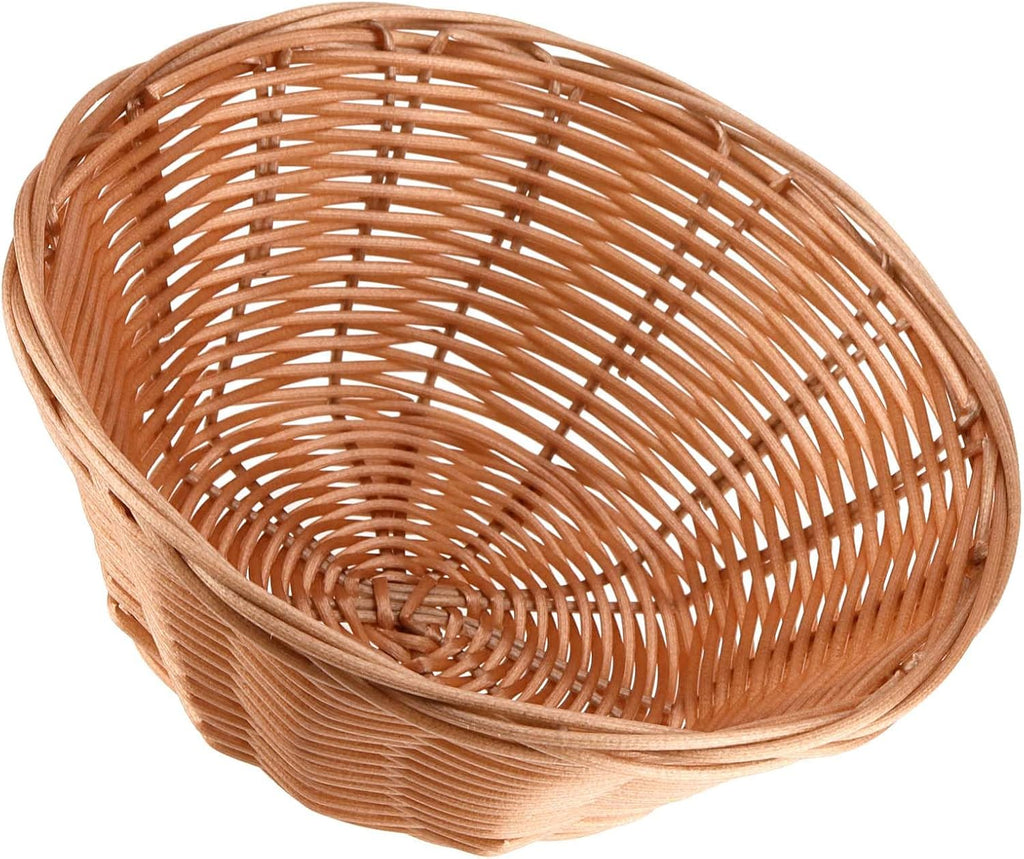 16 Pcs Bread Baskets Bulk, 7 Inch Plastic Round Basket Bread Serving Baskets, Brown Small Woven Baskets for Food
