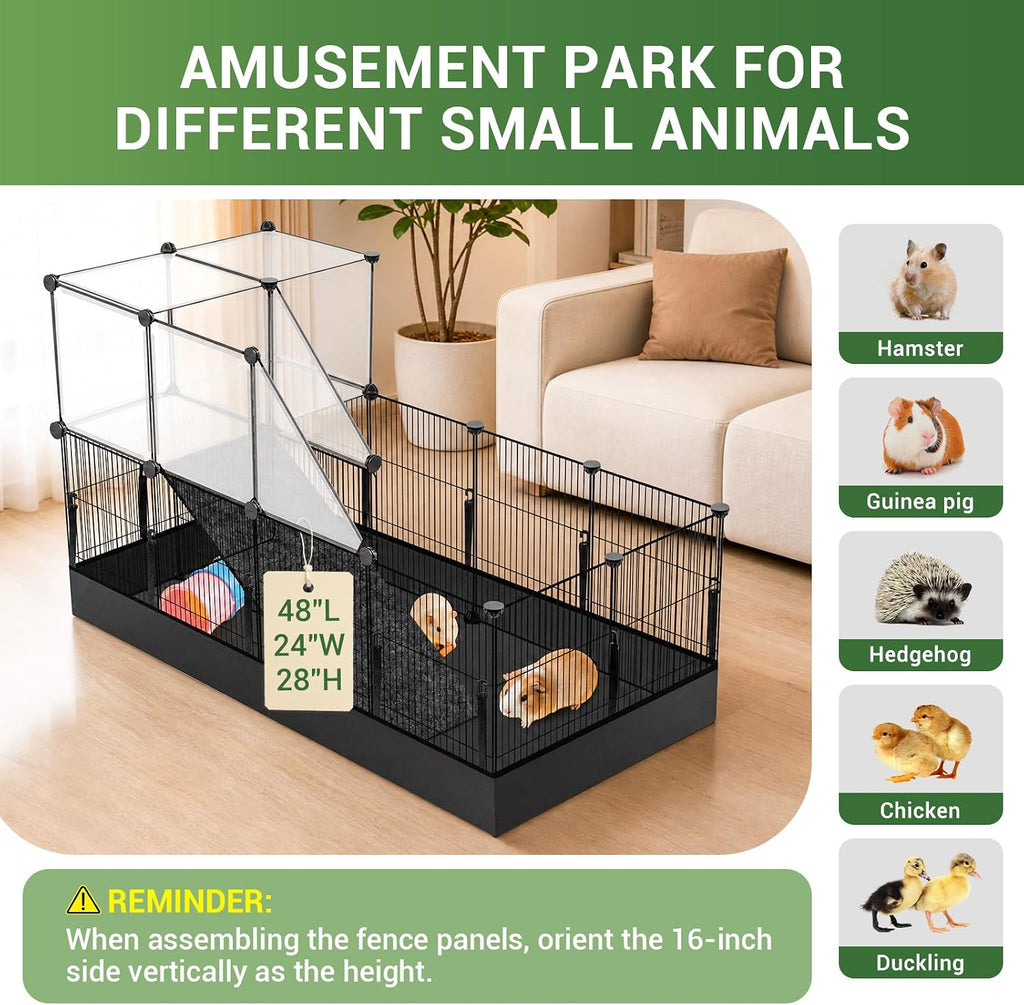 28 Panels Guinea Pig Cages, 48" x 24" x 28" Small Animal Playpen | Portable Metal Rabbit Bunny Cage with Waterproof
