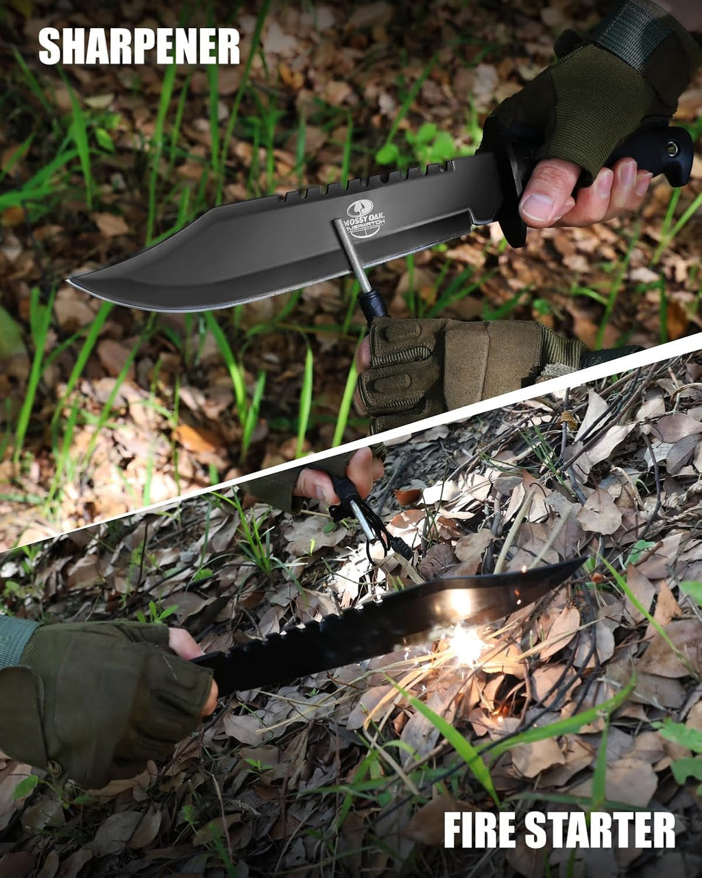 15-inch Survival Knife with Sharpener and Fire Starter | Fixed Blade Hunting Bowie Knife for Camping, Tactical, Outdoor