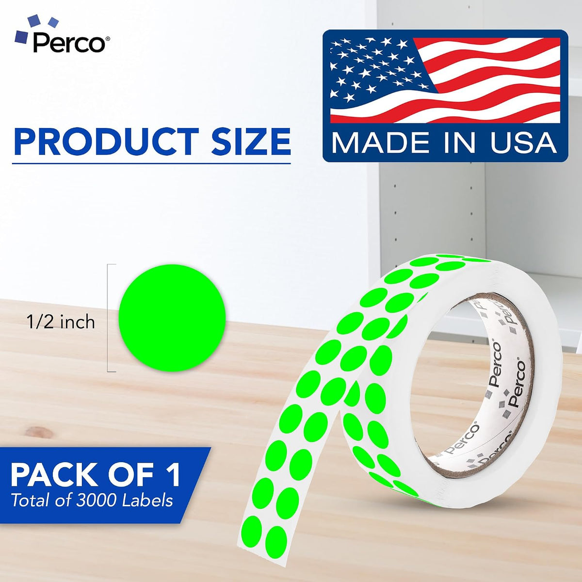 Neon Green Round Circle Dot Sticker 1/2-Inch Labels with Perforation for Easy Tear-Off, 3,000/Roll—Events, Checklists