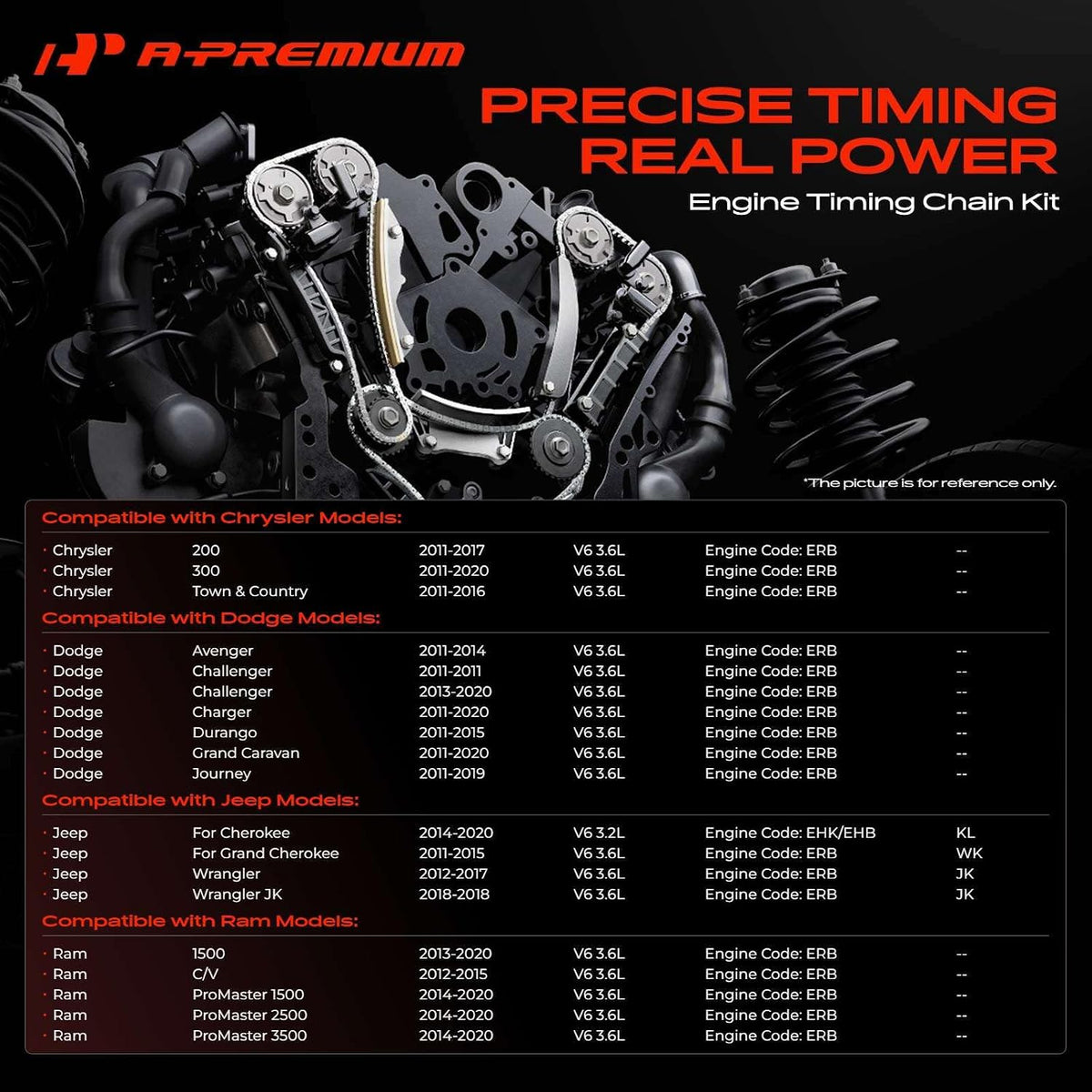 A-Premium Engine Timing Chain Kit w/Sprocket & Tensioner & Guide V6 3.6L