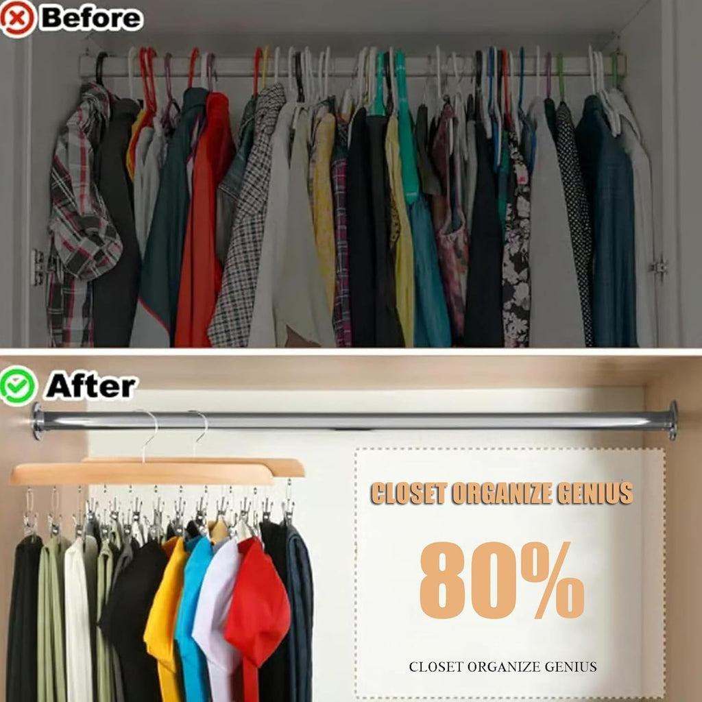 Closet Organizer with 10 Clips, 2PCS Space Saving Hanging Closet Organizer, Space-Saving Hat Scarf Clothespins for