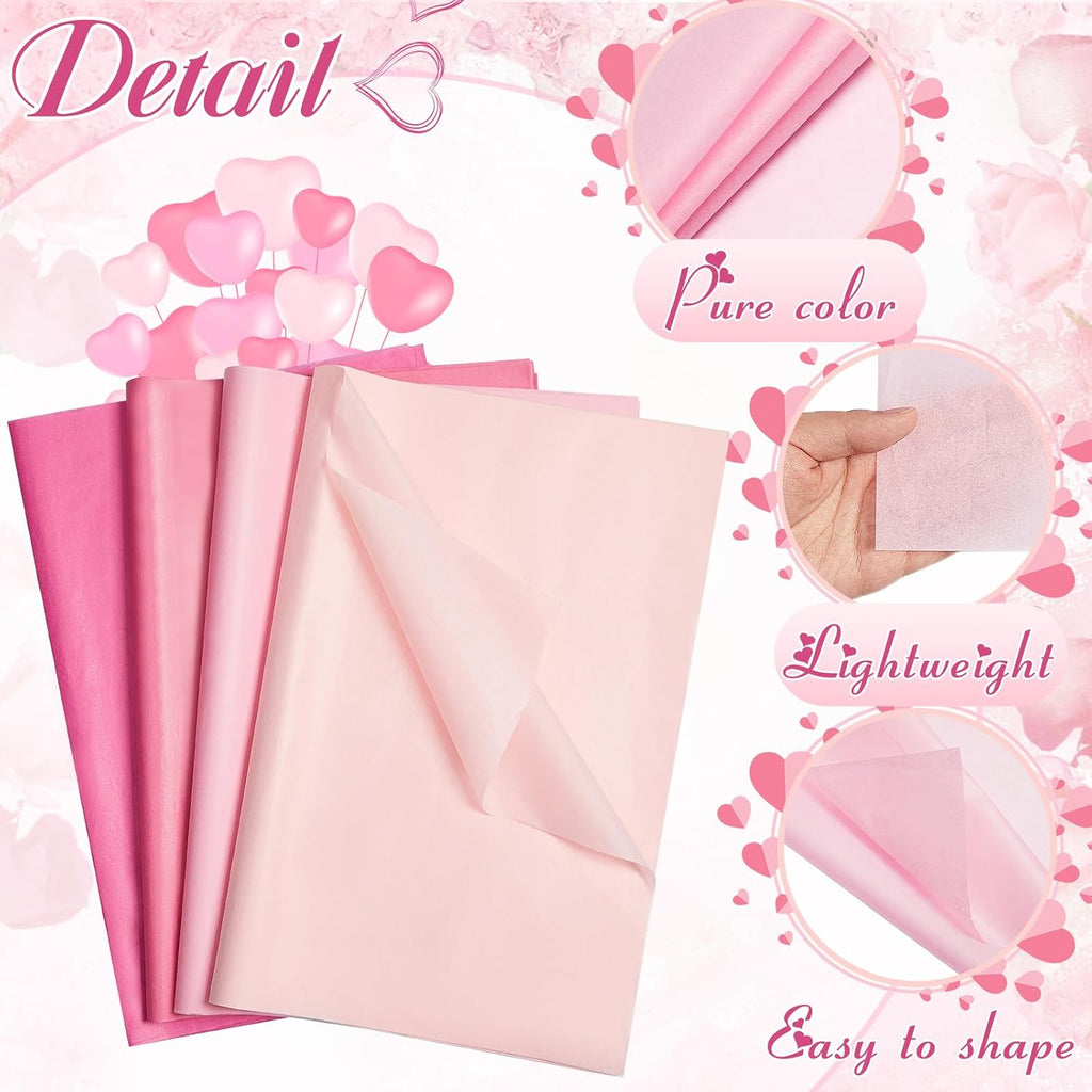 500 Sheets Pink Tissue Paper Bulk 20 x 30 Inch for Fall Floral Packaging