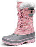 Girls Snow Waterproof Winter Boots | Warm Faux Fur Lined Outdoor Secure Grip Anti Slip Outsole Easy Wear Windproof