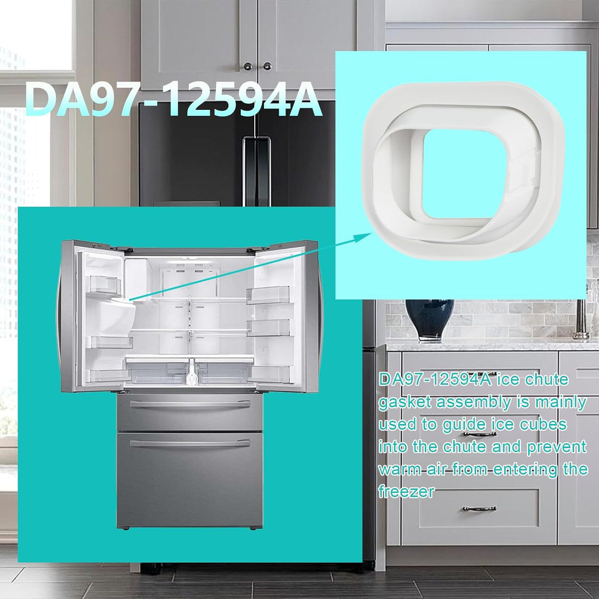 DA97-12594A Refrigerator Ice Chute Cap and Gasket Assembly fit for Samsung