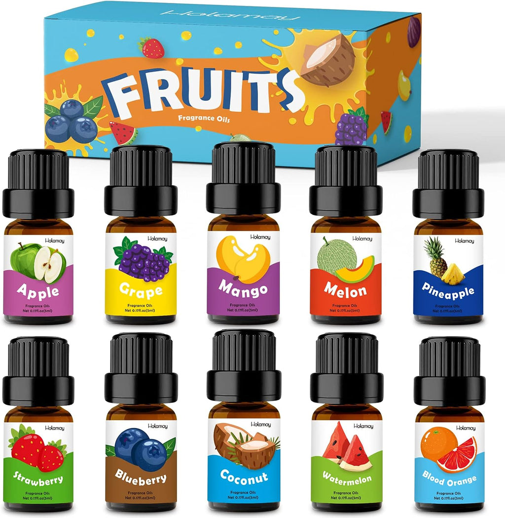 Fruity Fragrance Oil, Holamay Premium Fruit Essential Oils for Diffuser, Candle Soap Making Scents, 10x5ml, Coconut