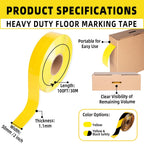 Floor Marking Tape, Non‑Abrasive Yellow Tape with Rolling Spindle Core