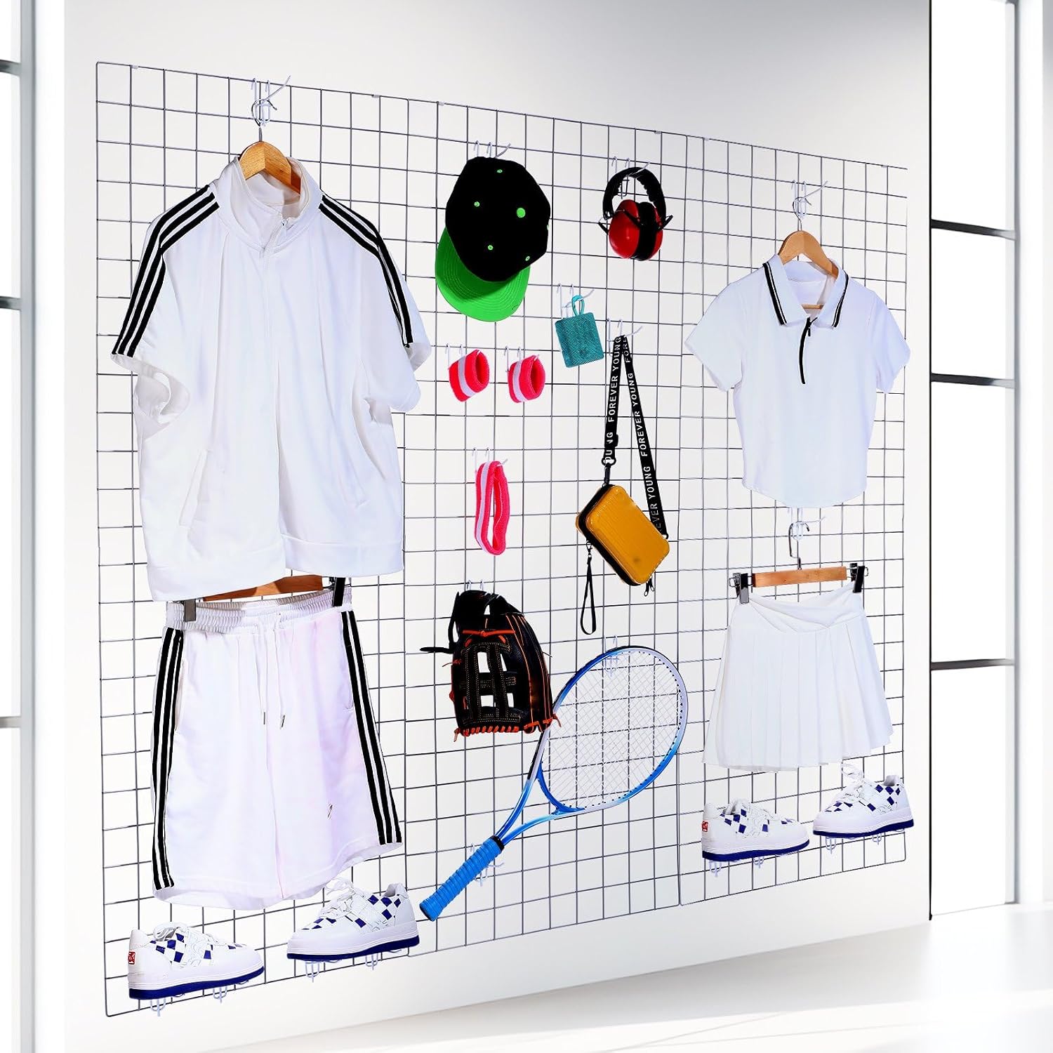 6 Pcs Commercial Grade Gridwall Panels for Display, Heavy Duty Wire Grid wall Display Rack Metal wall Mount Grid with