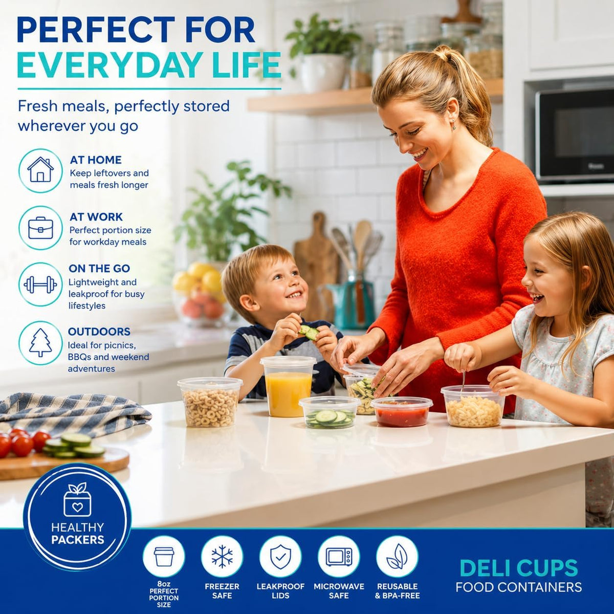 8oz Deli Containers with Lids, Food Storage, 100pk BPA-Free
