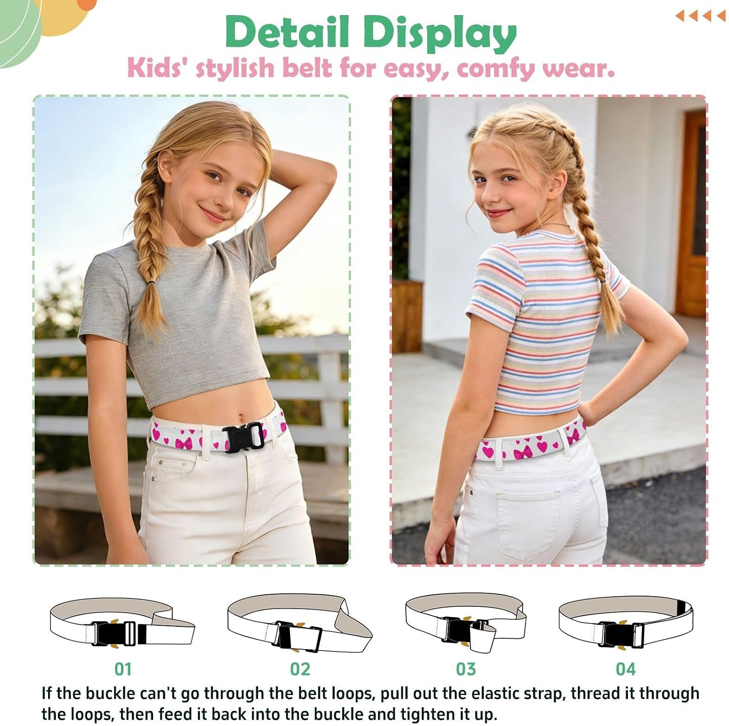 Bow Tie Adjustable Kids Elastic Belts, Girls Boys Stretch Waist Belt with Aluminum Alloy Buckle