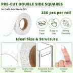 330 PCS Double Sided Foam Tape Pre Cut 1/2 X 2/5 Inch Small Size