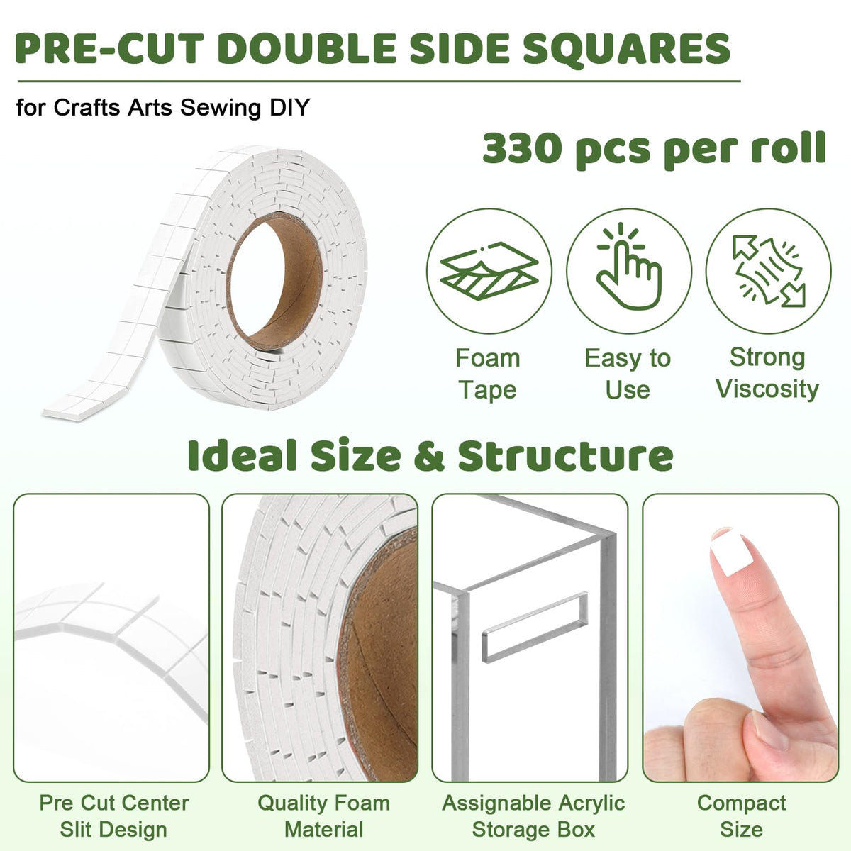 330 PCS Double Sided Foam Tape Pre Cut 1/2 X 2/5 Inch Small Size
