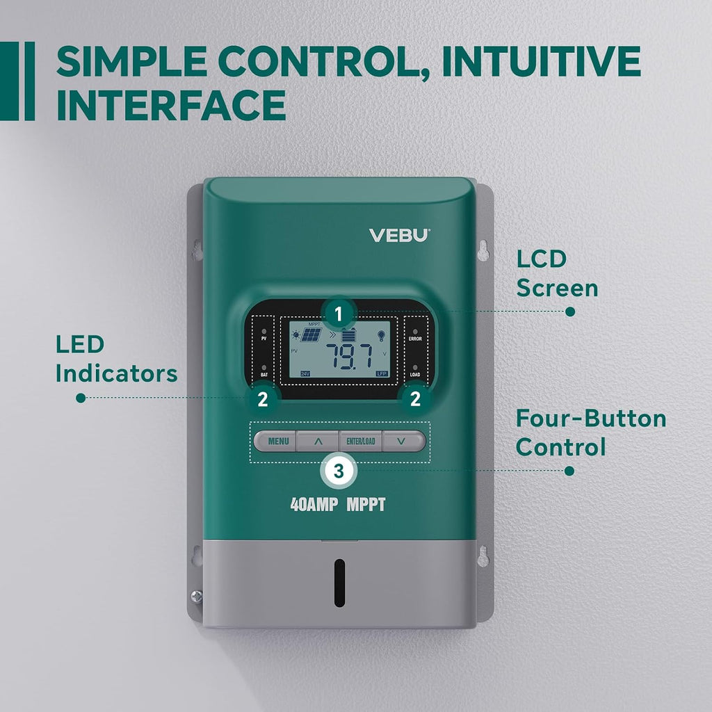 MPPT Solar Charge Controller- Charge Controllers for Solar Panels - 100V, 40 amp, 12/24-Volt