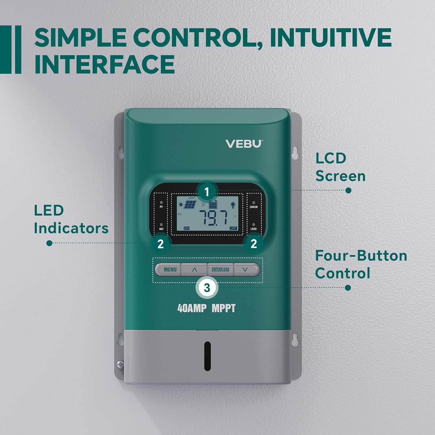 MPPT Solar Charge Controller- Charge Controllers for Solar Panels - 100V, 40 amp, 12/24-Volt