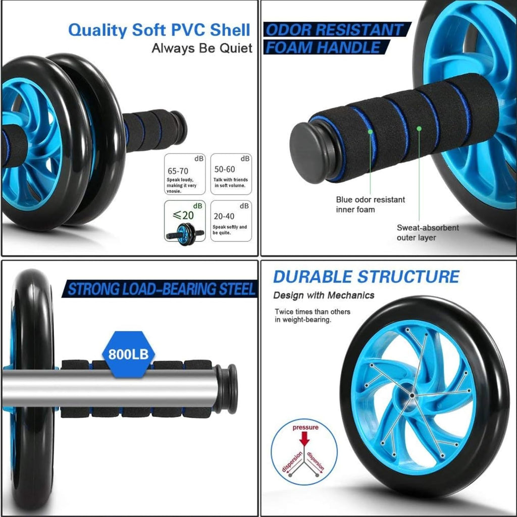 5 IN 1 AB Wheel Roller Home Gym Workout Exercise Equipment | Abdominal Wheel with Push Up Bar Knee Mat Jump Rope Hand