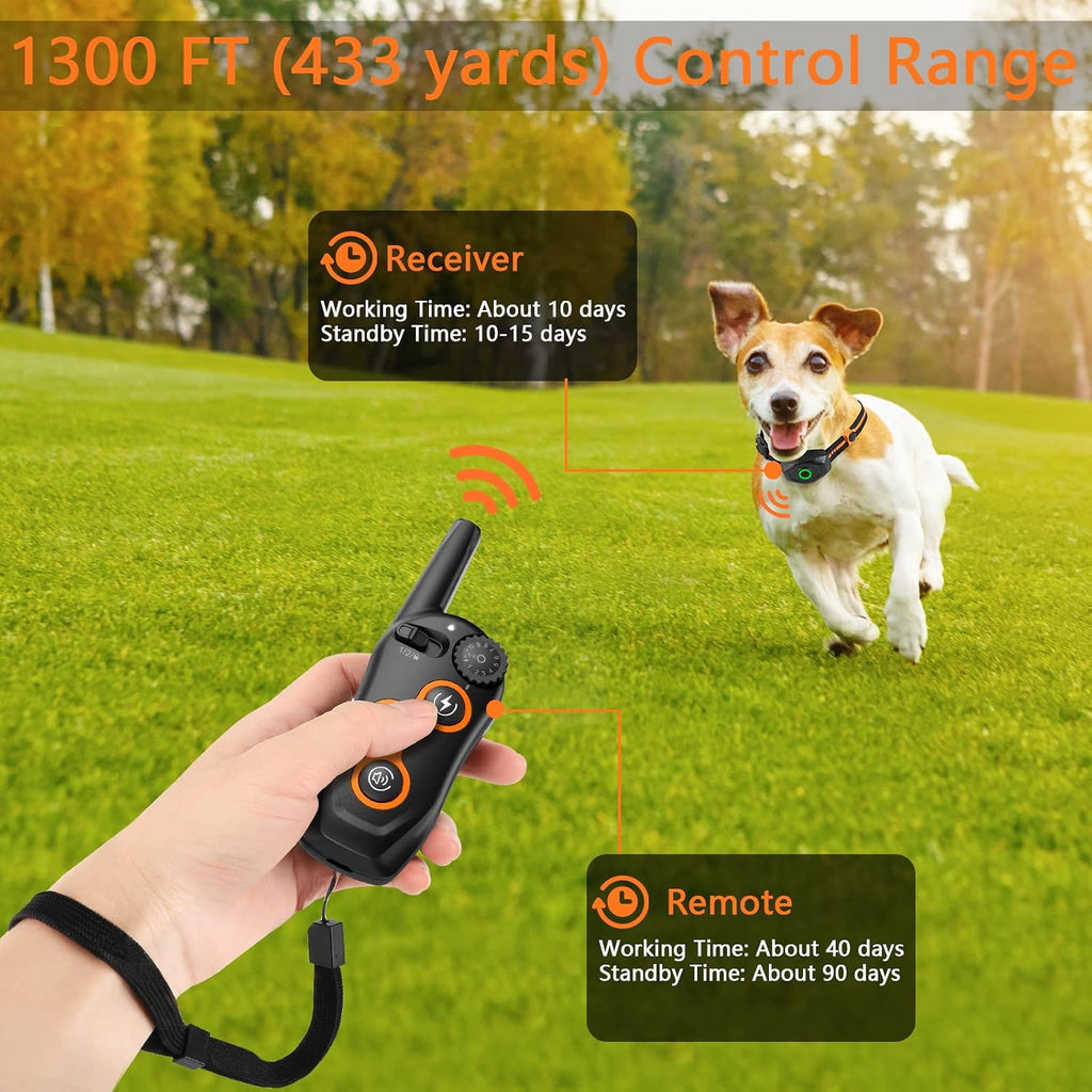 Dog Training Collar, IPX7 Waterproof Dog Shock Collar with Remote Control Range 1300ft, 3 Training Modes, Beep