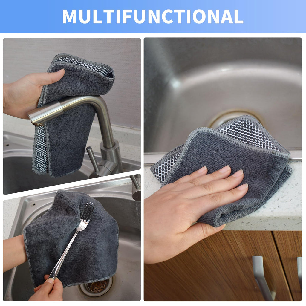 Kitchen Dish Washcloths Microfiber Gray with Poly Scour Scrub Side