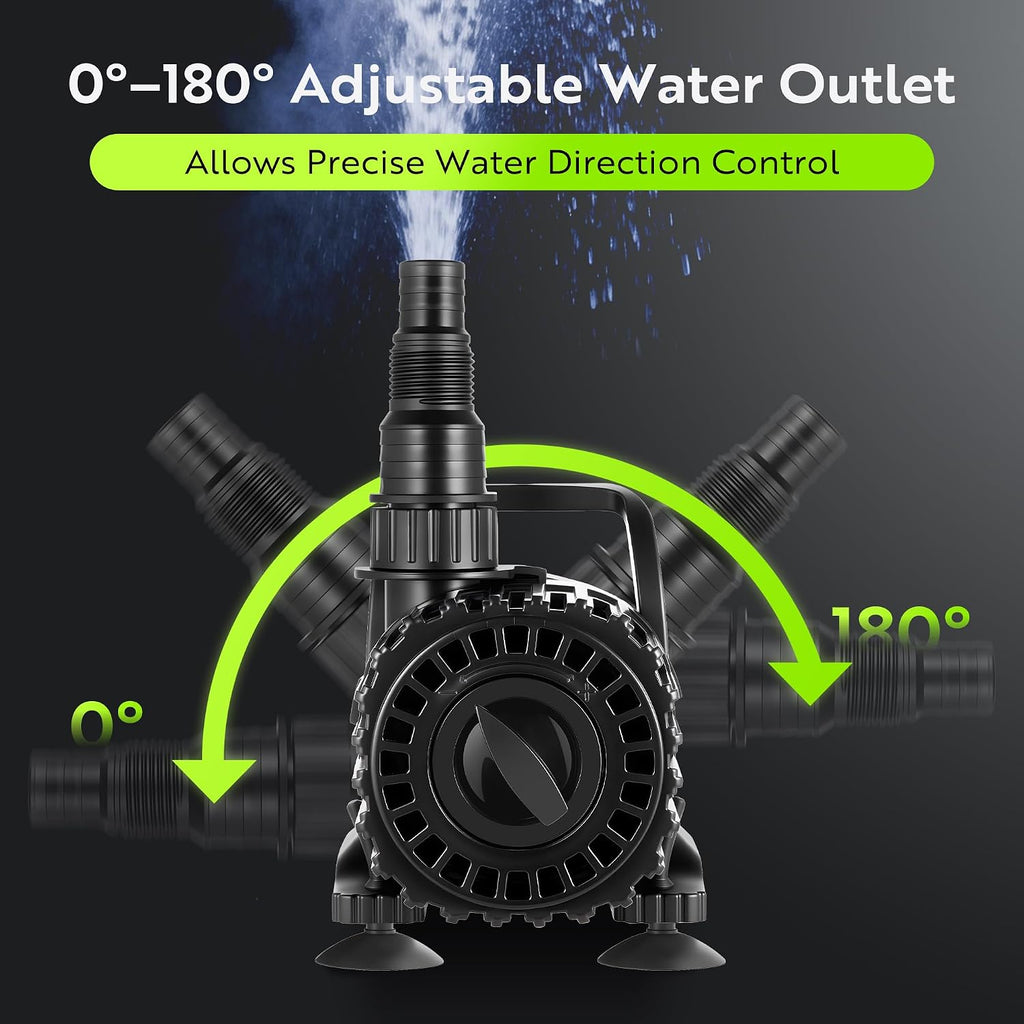 100W Pond Pump, Adjustable Flow 690~1,800GPH Fountain Pump