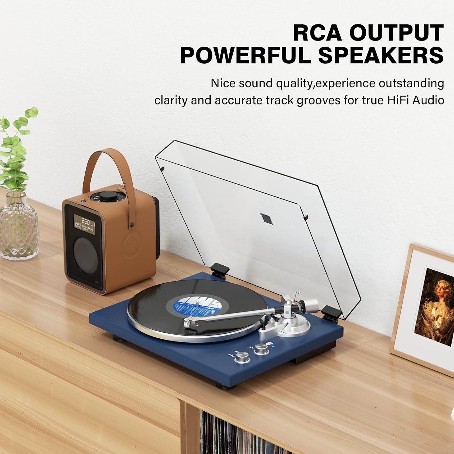 Belt Drive Turntable for Vinyl Record Player and Bluetooth Output(Blue) | Built-in Phono Preamp,USB Digital