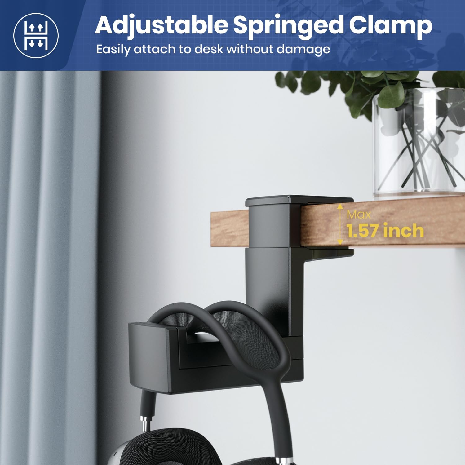 Dual Headphone Stand Holder - EURPMASK 2 in 1 PC Gaming Headset Hooks, 360 Degree Rotating Headphone Hanger with
