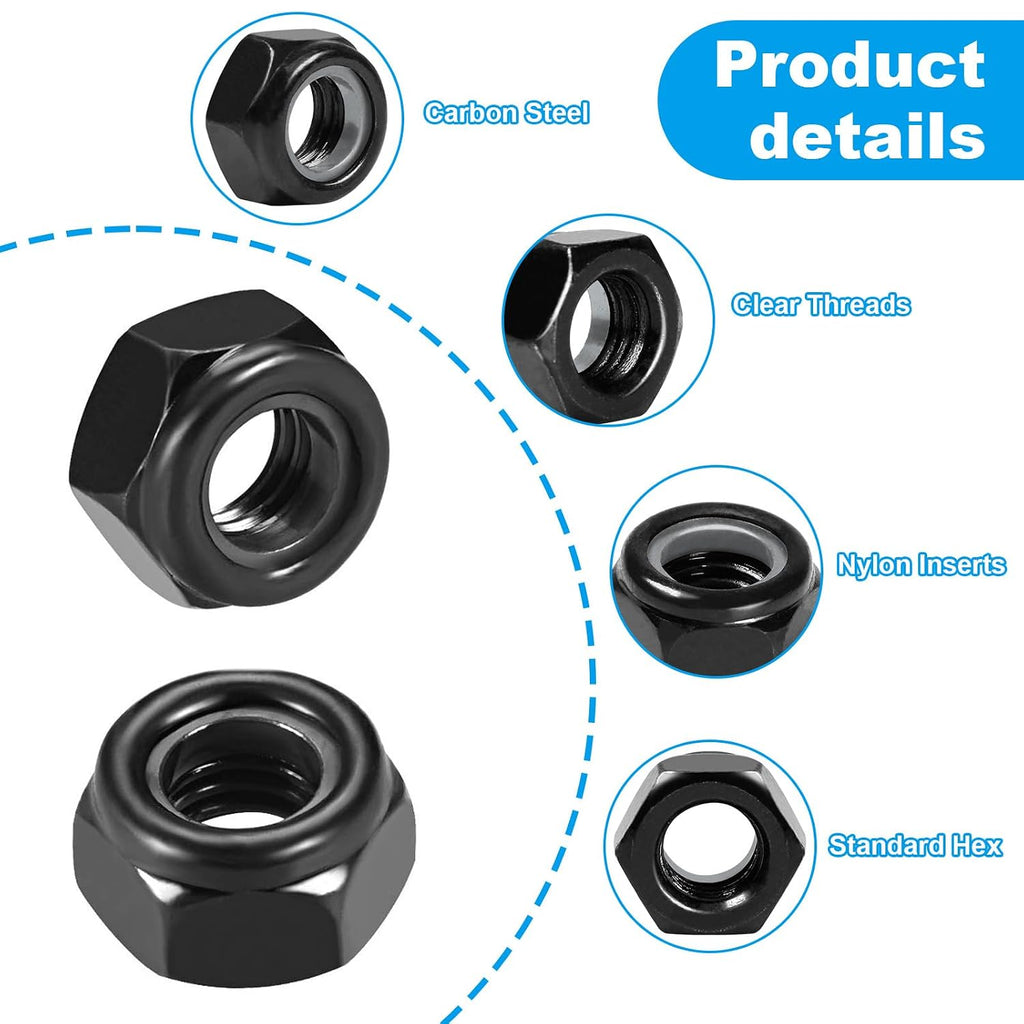 100Pcs M5 x 0.8mm Nylon Insert Hex Lock Nuts Locknuts