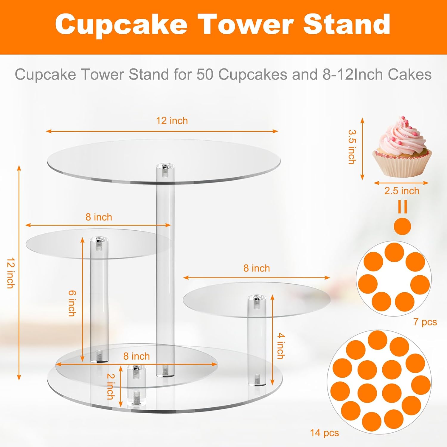 4 Tier Acrylic Round Cake Stand for 8-12 Inch Cakes, Clear Multi-Layer Dessert Display Stand for Wedding, Birthday