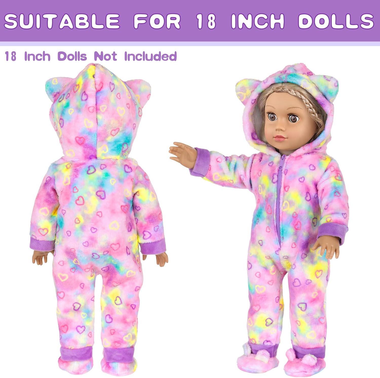 American 18" Doll Clothes and Sleep Bag Accessories,Sleepover Outfit Set Fits 18 Inch Dolls Include Rainbow