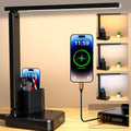 LED Desk Lamp for Dorm Office, USB C, AC Outlet Charging Port, Black | Dorm Room Essentials for Guys, Eye-Caring