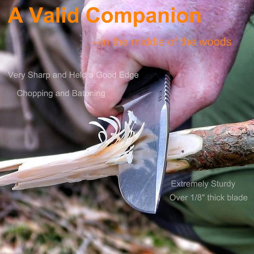 14C28N Camping Fixed Blade Knife with Sheath,Full Tang,G10, Bushcraft | Adjustable kydex sheath, Large Blade