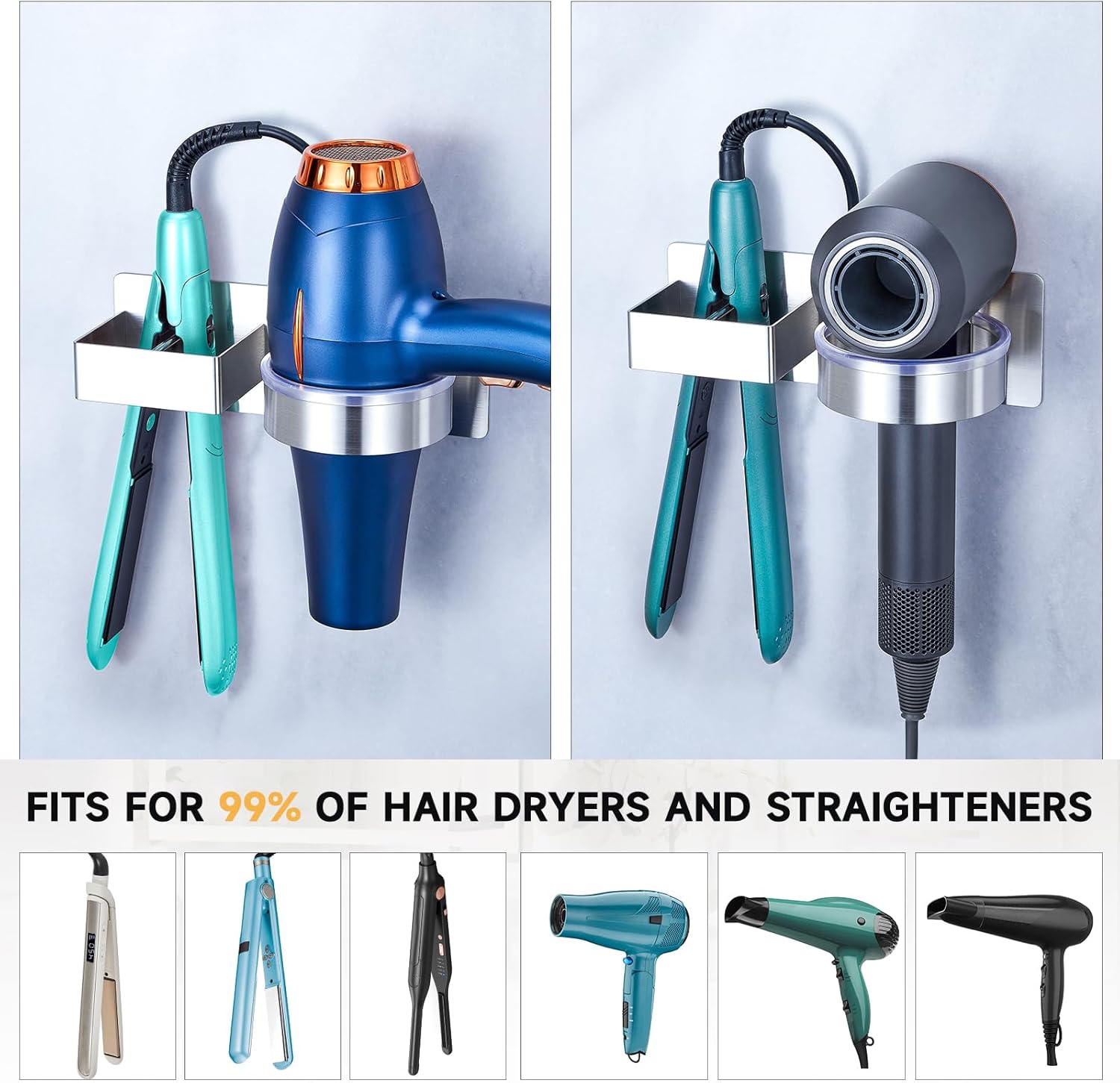 Hair Dryer Holder Wall Mounted, Hair Straightener Holder, Blow Dryer Holder Adhesive, Hair Tool Organizer for Flat