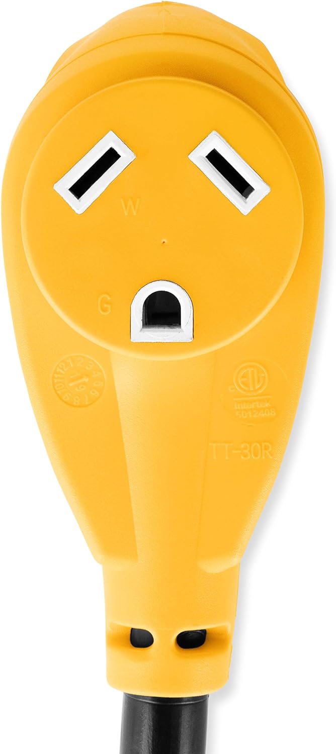 Camper/RV Dogbone Electrical Adapter - Features 15-Amp Male (NEMA 5-15P) & 30-Amp Female (NEMA TT-30R) - Rated for