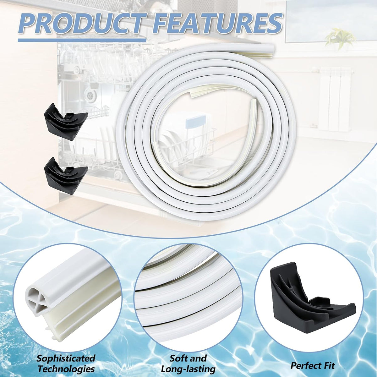 【UPGRADED】WD08X10057 Dishwasher Door Gasket Seal Kit by Cenipar Compatible with G-E Dishwasher with WD8X227 WD8X228 Dishwasher Corner Gaskets Right/Left Side Corner Baffle Replace PS263963 PS263964