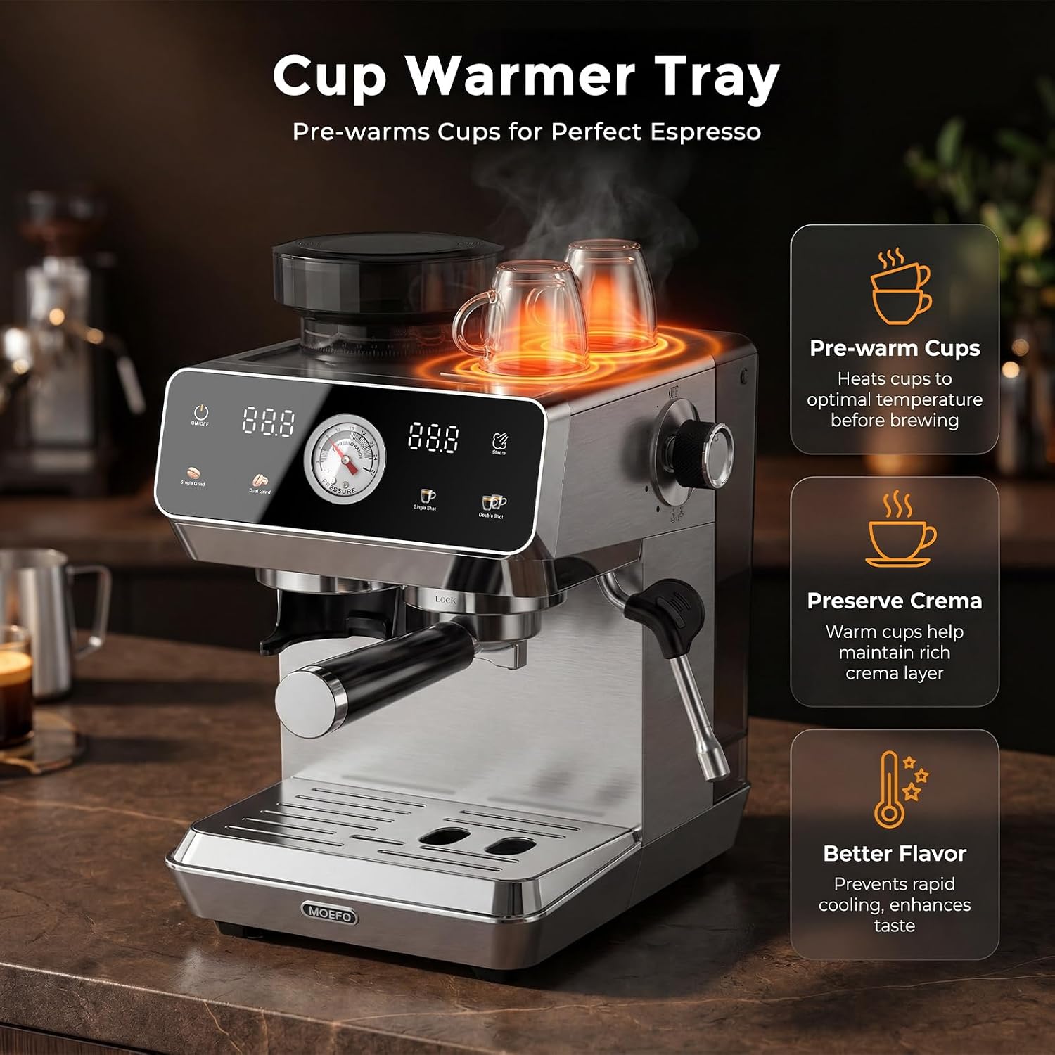 Espresso Machine with Grinder, 20-Bar Programmable Semi-Automatic Coffee Maker, Visual Pressure Gauge & Touchscreen