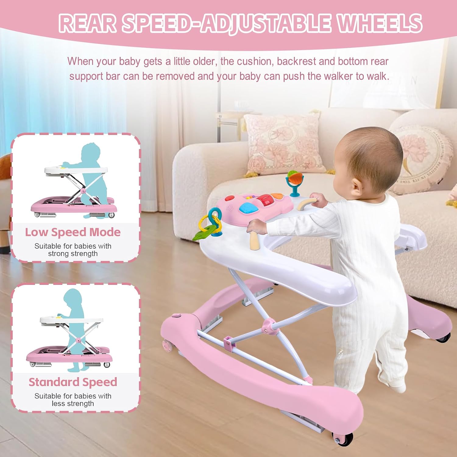 5 in 1 Foldable Baby Walker, Activity Baby Walker-Baby Bouncer, Rocker, Activity Center,Seat and Push