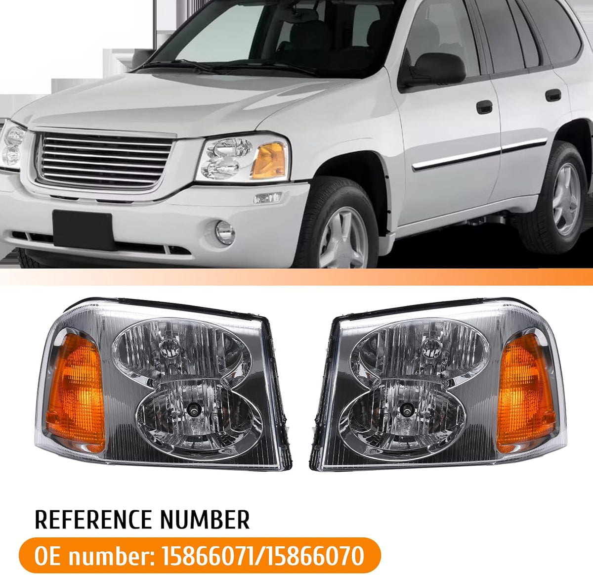 Headlight Assembly Compatible with 2002-2009 GMC Envoy, Headlamp w/o Bulb Replace# 15866071 15866070