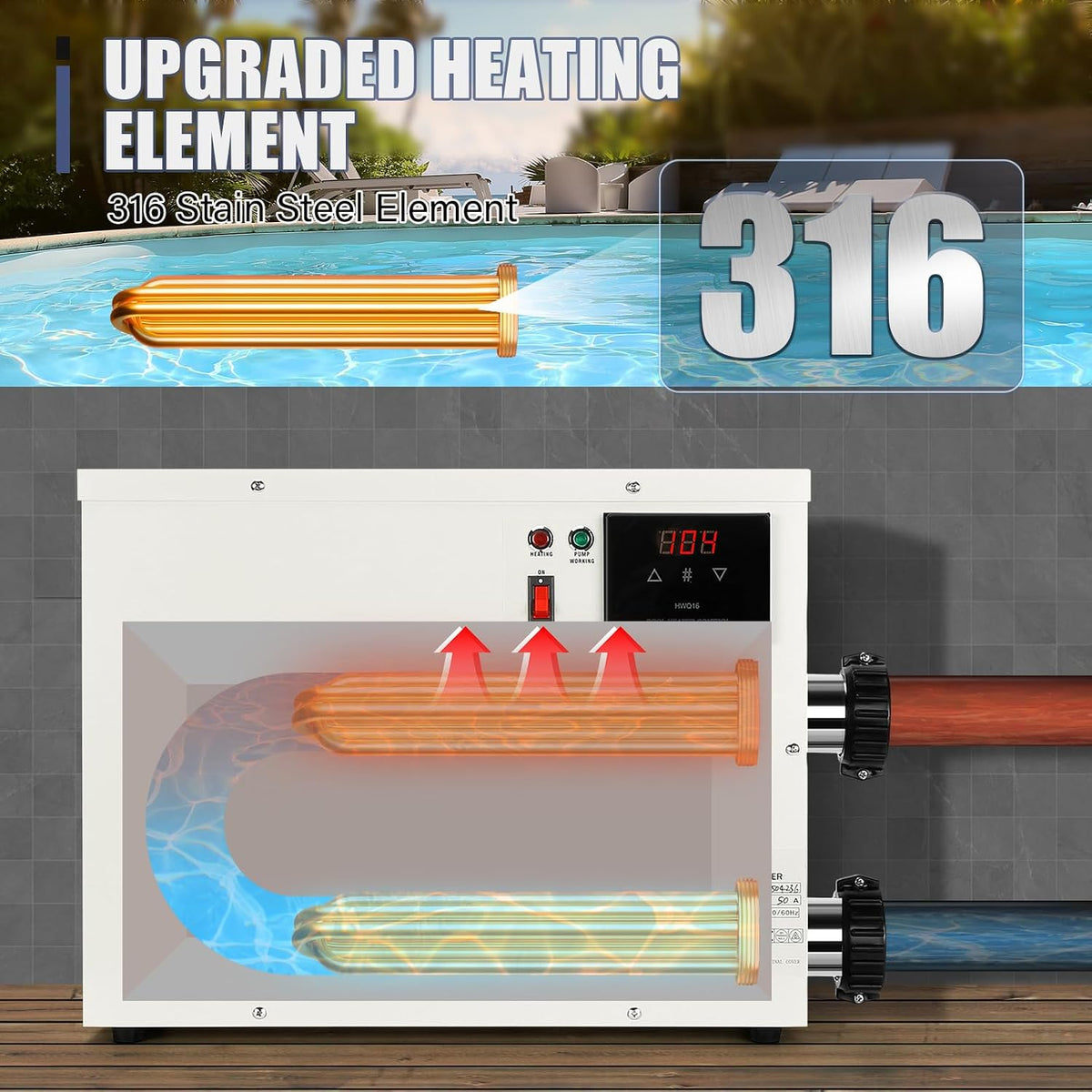 11KW 220V-240V Pool Heater for Above Ground Pools, Hot Tubs & Spa Heater