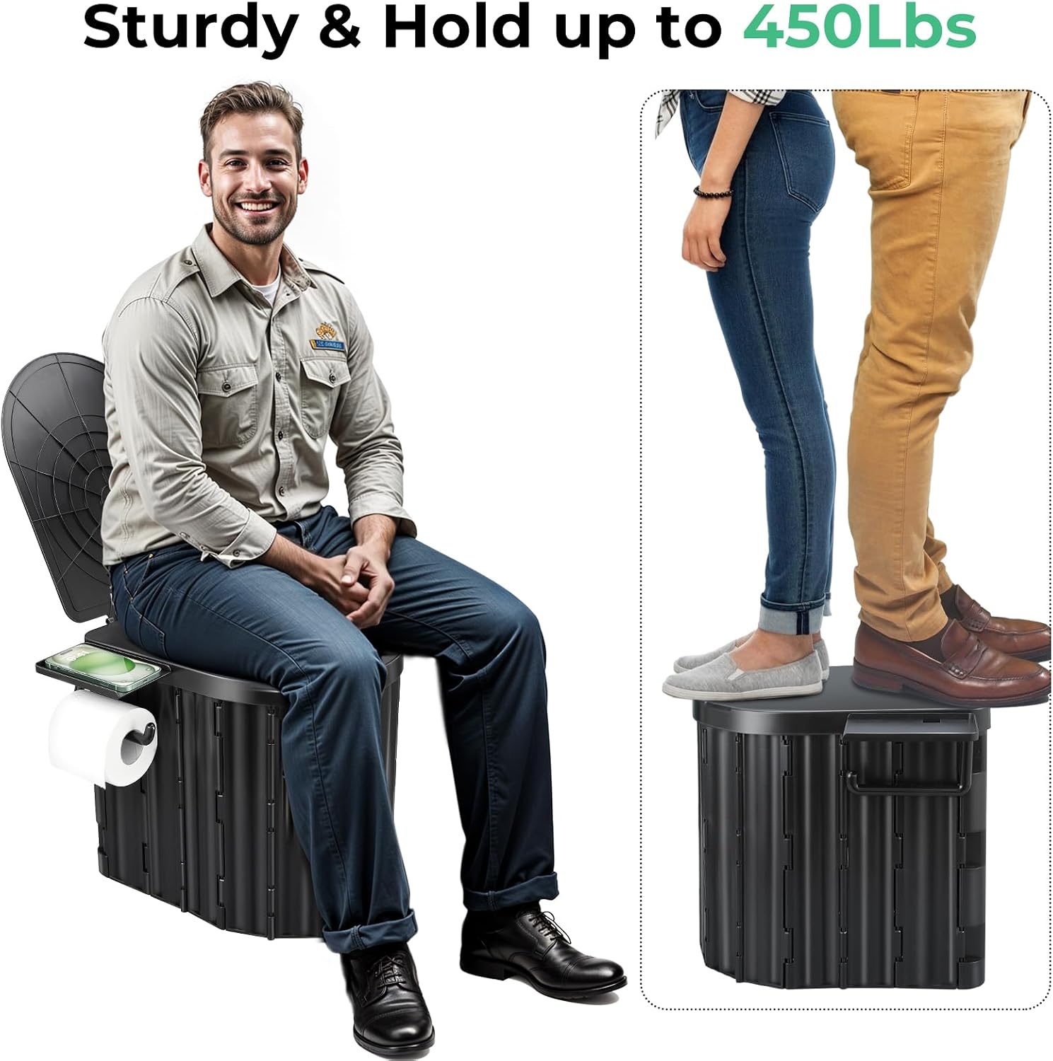Camping Toilet, Portable Toilet for Adults, Portable Travel Folding Toilet with Lid and Paper Holder, Compact Potty