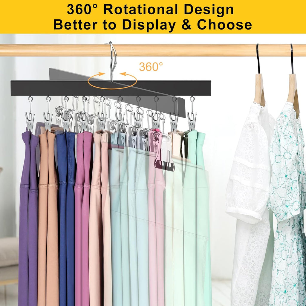 Legging Organizer for Closet, Pants Hangers with Clips Holds 20 Leggings, Jeans, Hats, Shorts, Socks, 360° Rotating