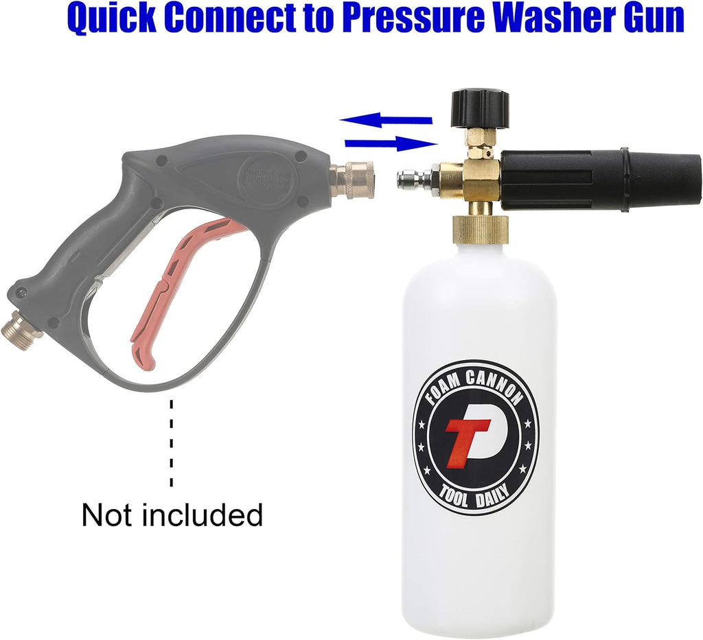 Foam Cannon with 1/4 Inch Quick Connector, 1 Liter, 5 Pressure Washer Nozzle Tips | Foam Cannon for Pressure Washer