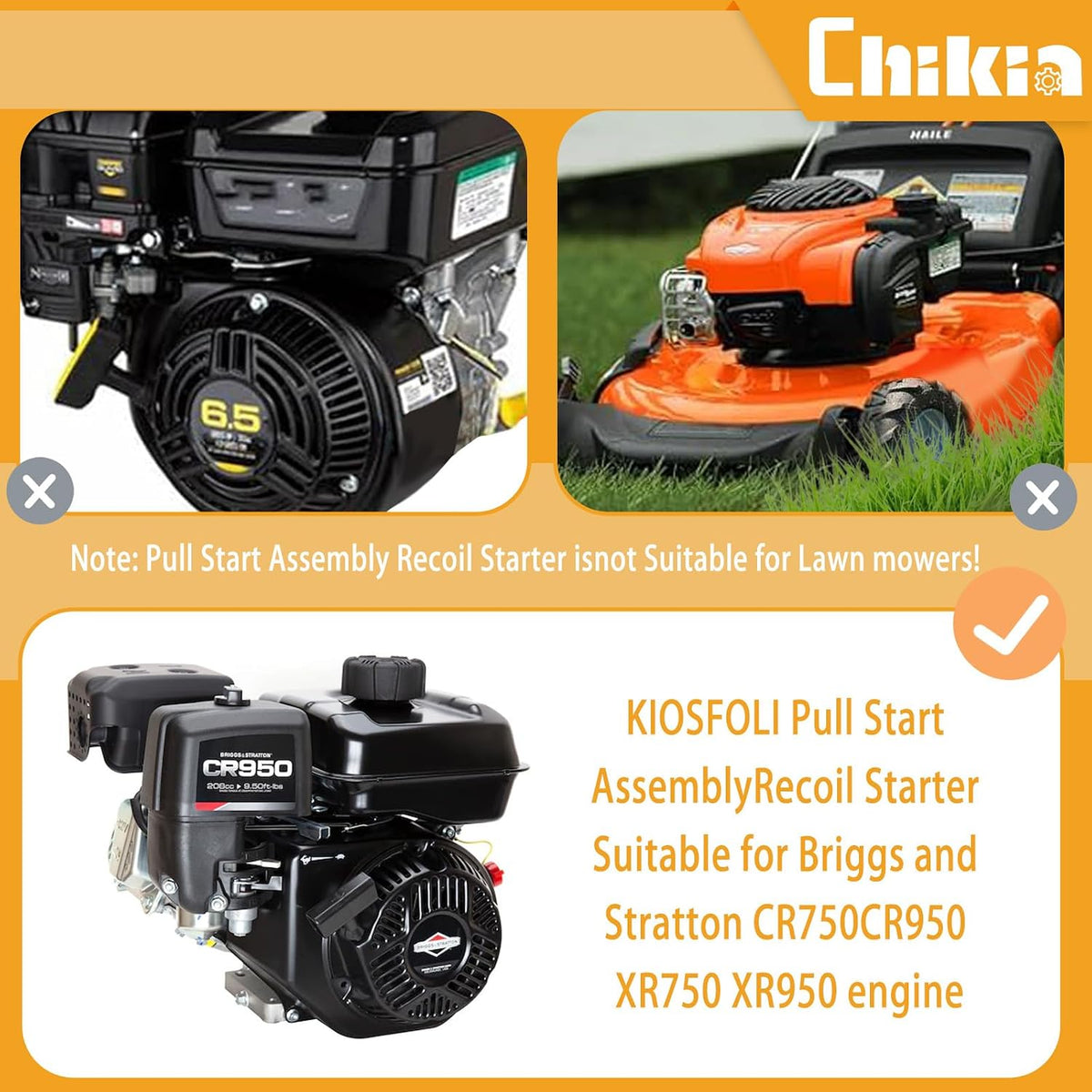 Chikia 590607 Pull Start Recoil Starter Compatible with B&S CR950 XR950